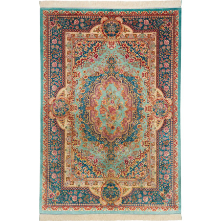 Tappeto Ghom Seta Persia 159x233 Turchese Rosso