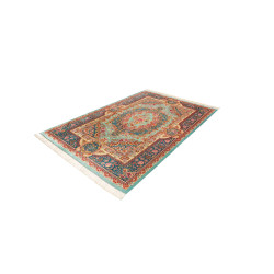 Tappeto Ghom Seta Persia 159x233 Turchese Rosso