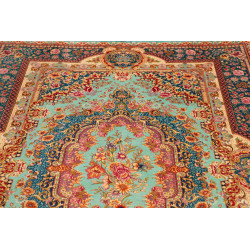 Tappeto Ghom Seta Persia 159x233 Turchese Rosso