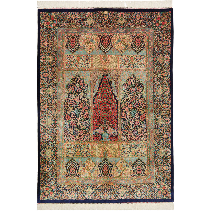 Tappeto Ghom Seta Persia 139x200 Blu Notte Ross