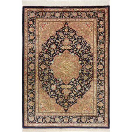 Tappeto Ghom Seta Persia 136x192 Blu Navy Oro B
