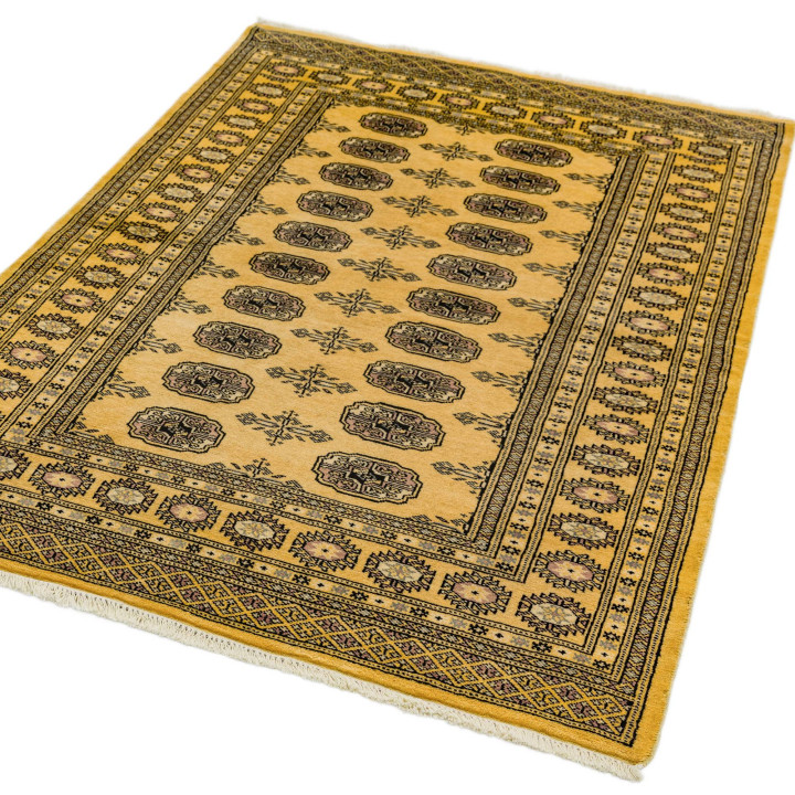 Rug Bokhara stylized mustard yellow dark brown b