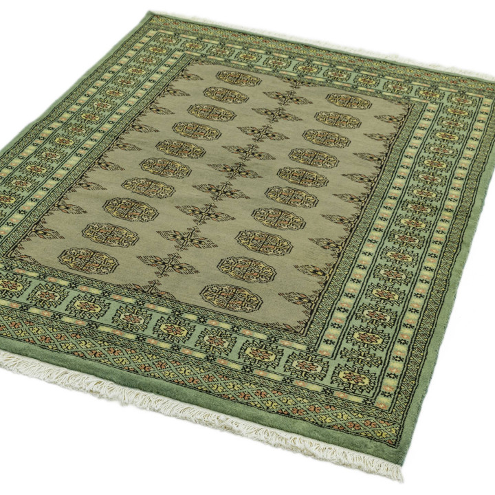 Rug Bokhara stylized olive green with details in