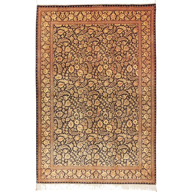 Tappeto Ghom Seta Persia 135x203 Nero Oro Marro