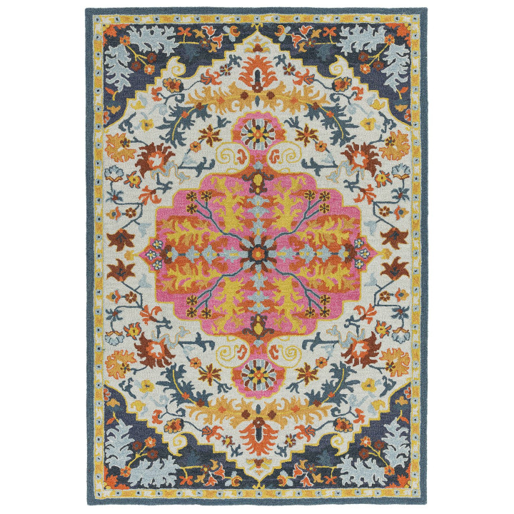 Tappeto Bronte Colours medaglione floreale blu b