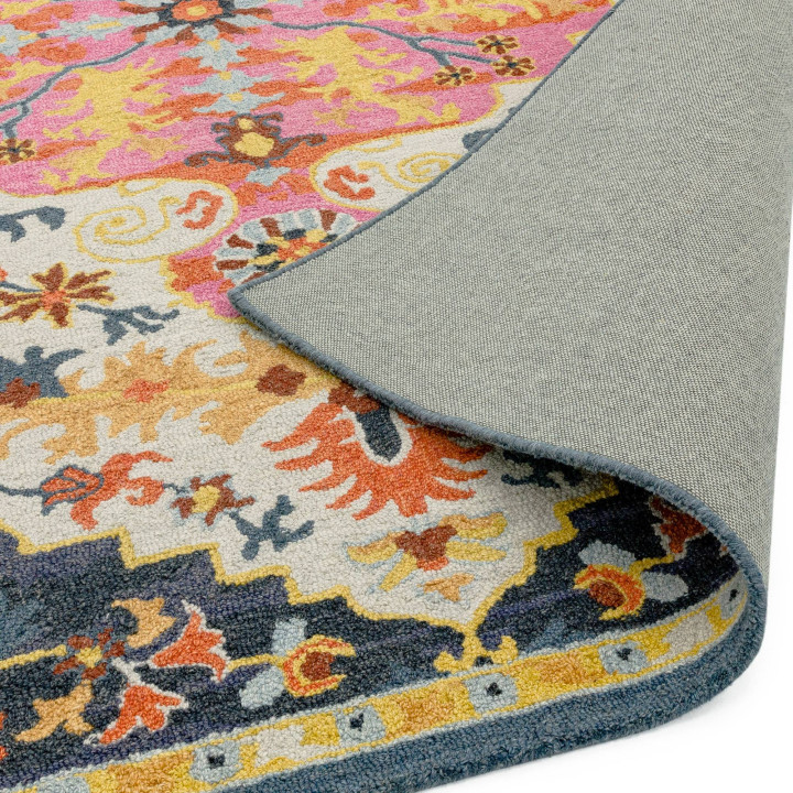Tappeto Bronte Colours medaglione floreale blu b
