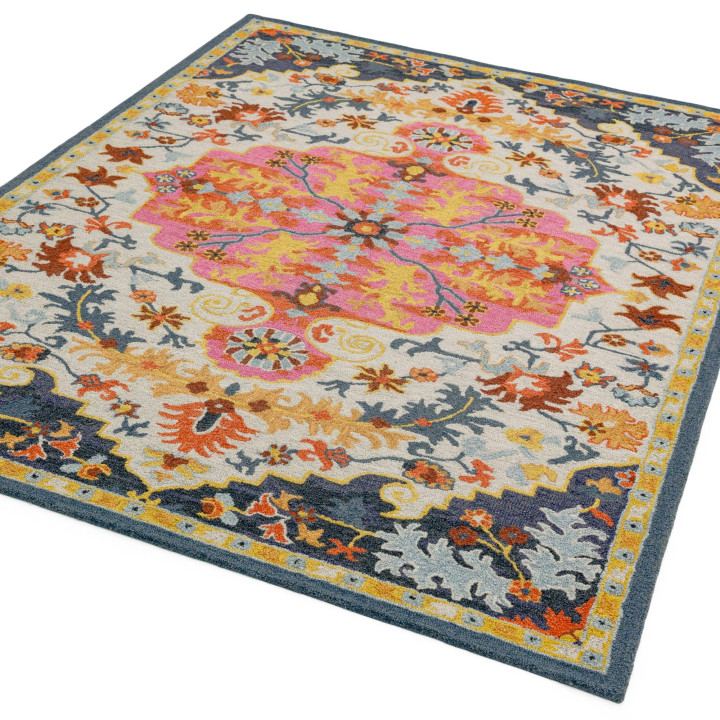 Tappeto Bronte Colours medaglione floreale blu s