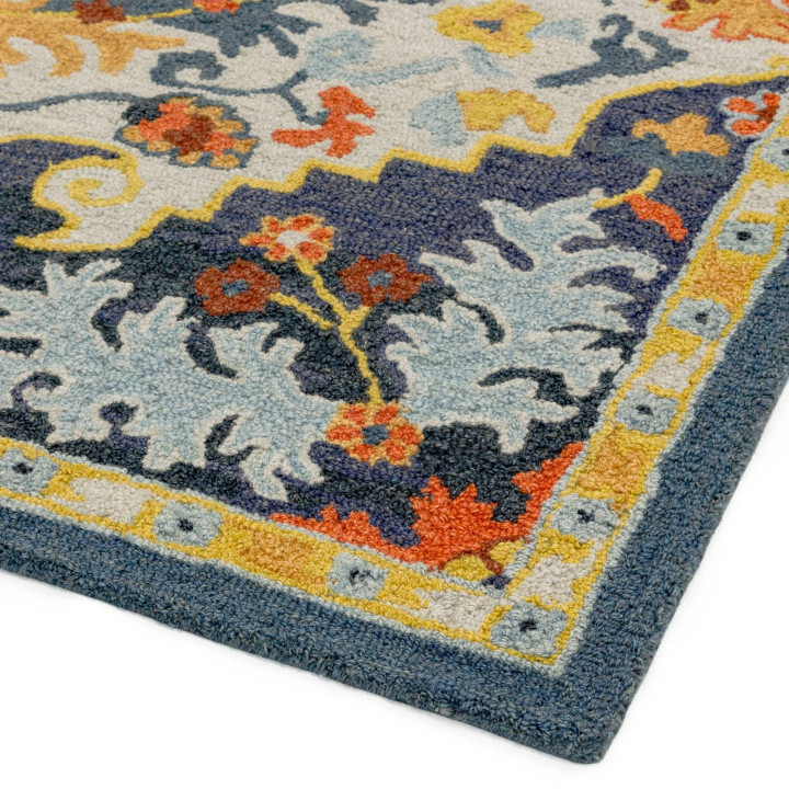 Tappeto Bronte Colours medaglione floreale blu s