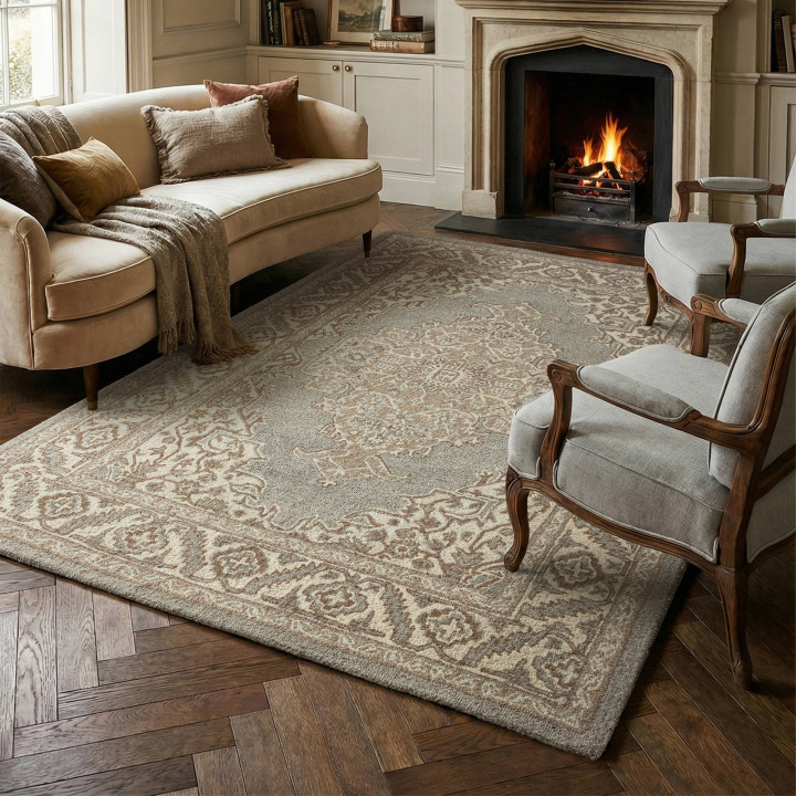 Tappeto Bronte Fine Loop medaglione floreale bei