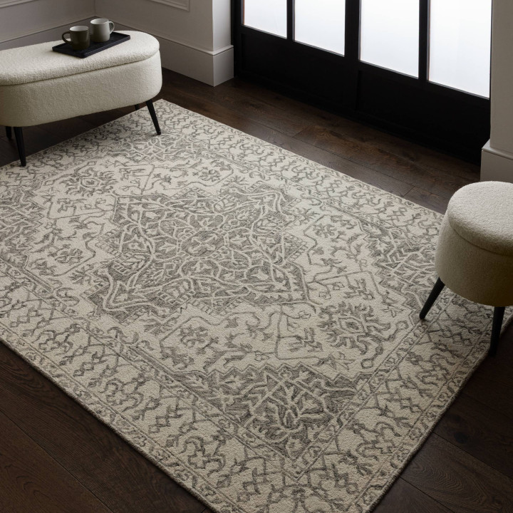 Tappeto Bronte Fine Loop medaglione floreale bei
