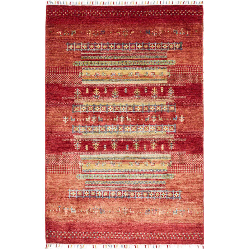 Tappeto Siva Pakistan 124x186 Rosso Arancio Ter