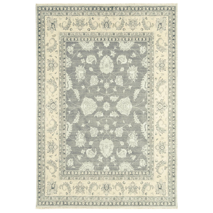 Tappeto Chobi medaglione floreale grigio e beige