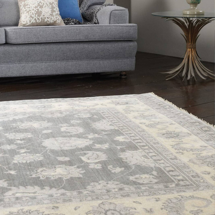 Tappeto Chobi medaglione floreale grigio e beige