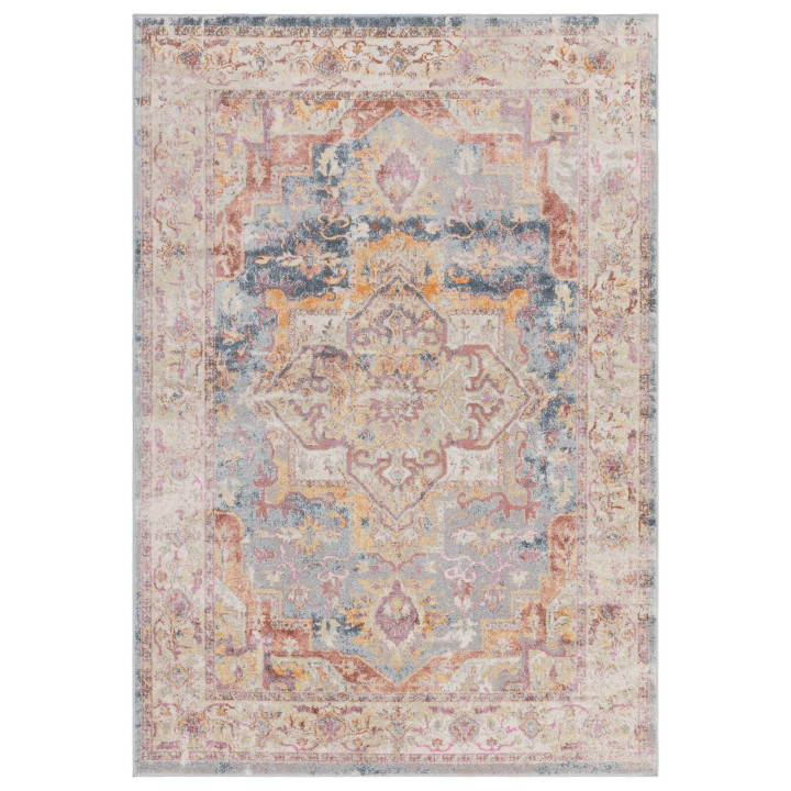 Tappeto Flores medaglione beige e grigio corsia