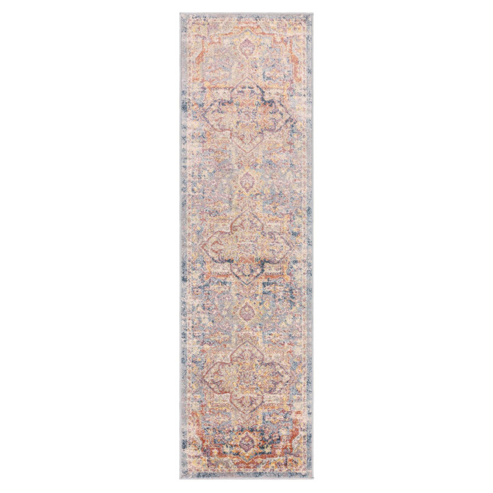 Tappeto Flores medaglione beige e grigio corsia