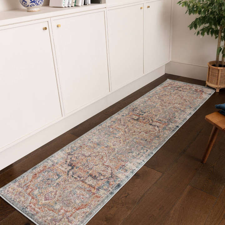 Tappeto Flores medaglione beige e grigio corsia