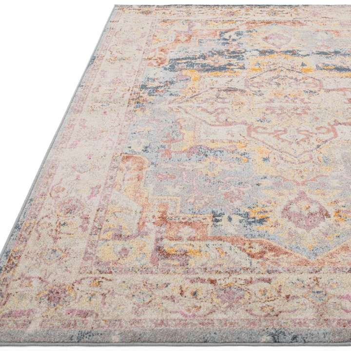 Tappeto Flores medaglione floreale beige e grigi
