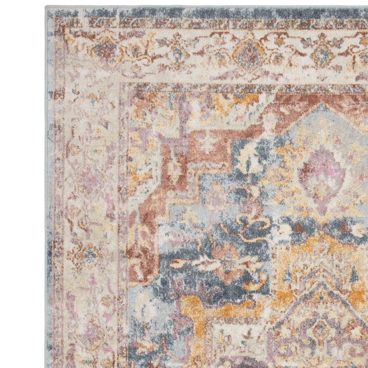 Tappeto Flores medaglione floreale beige e grigi
