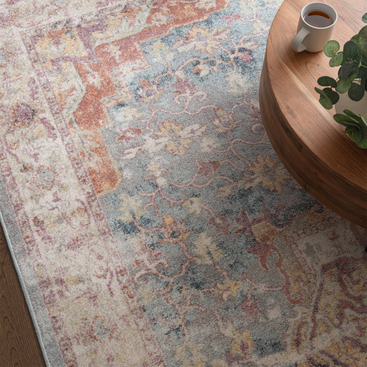 Tappeto Flores medaglione floreale beige e grigi