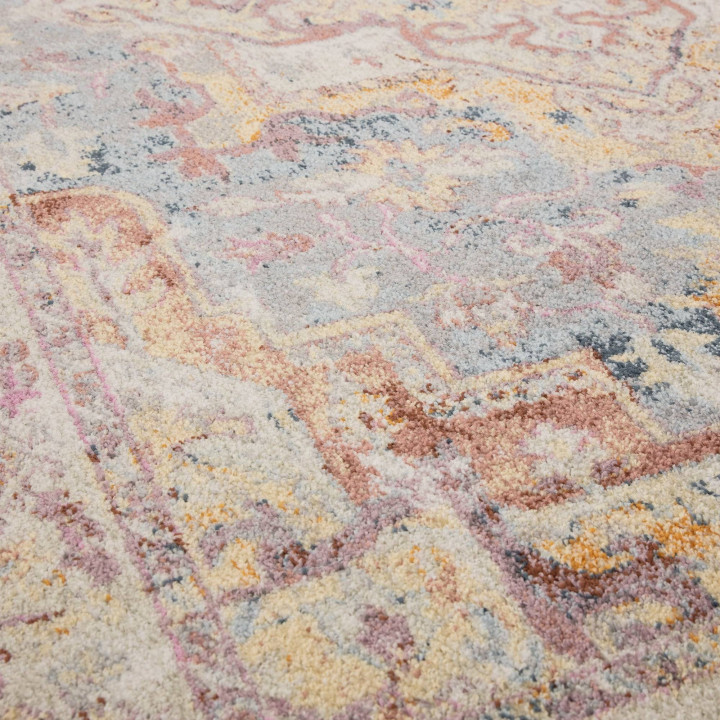 Tappeto Flores medaglione floreale beige e grigi