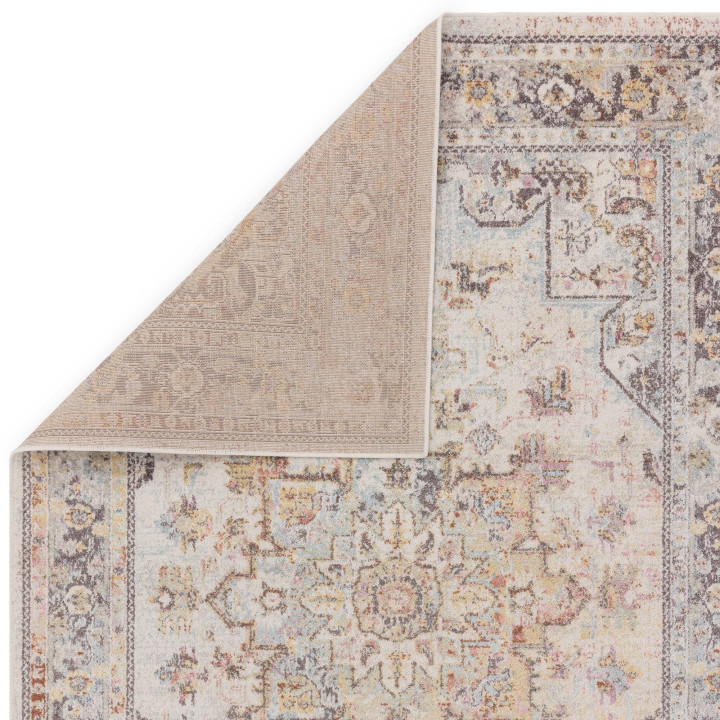 Tappeto Flores medaglione floreale beige e grigi