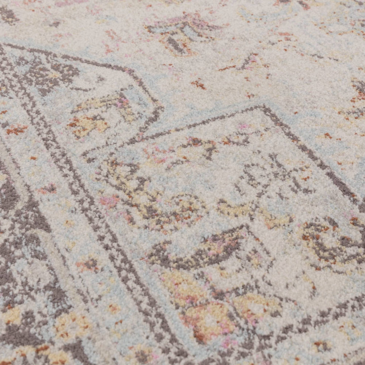 Tappeto Flores medaglione floreale beige e grigi