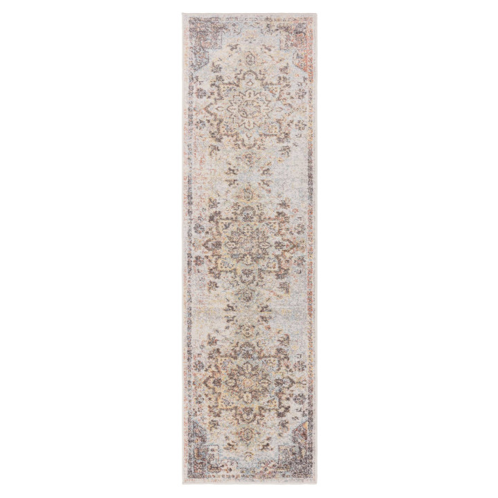Tappeto Flores medaglione floreale beige e grigi