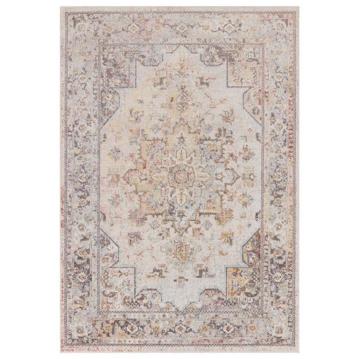 Tappeto Flores medaglione floreale beige e grigi