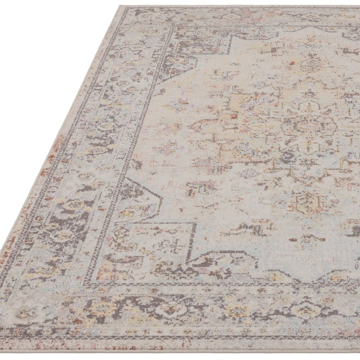 Tappeto Flores medaglione floreale beige e grigi