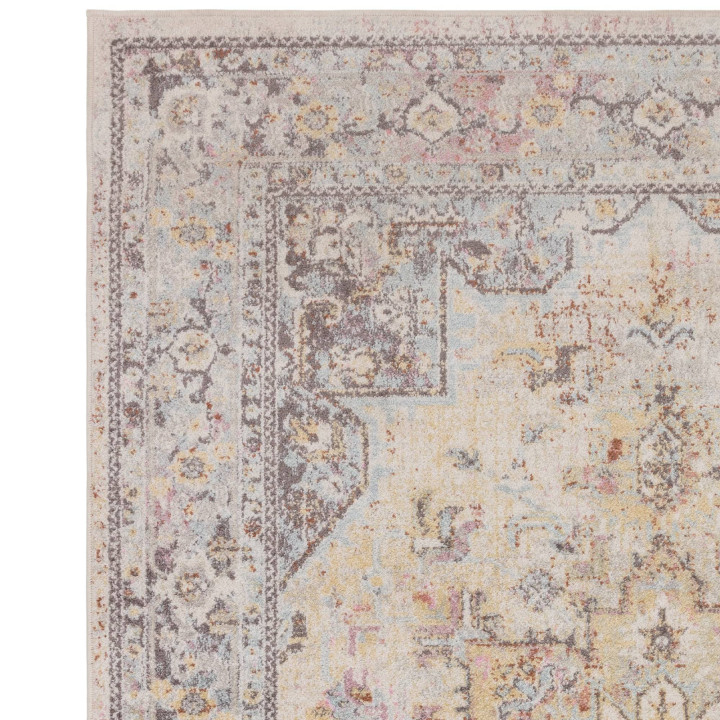 Tappeto Flores medaglione floreale beige e grigi