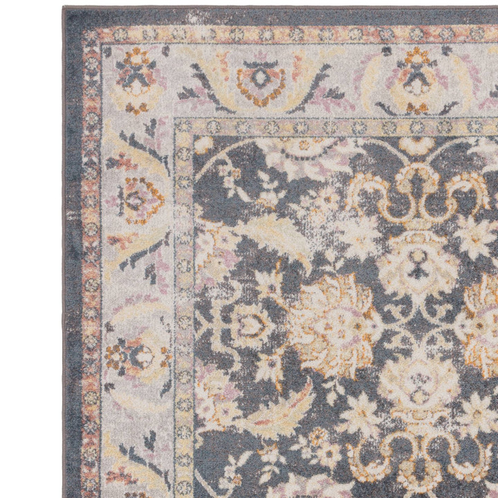 Rug Flores floral with medallion anthracite grey