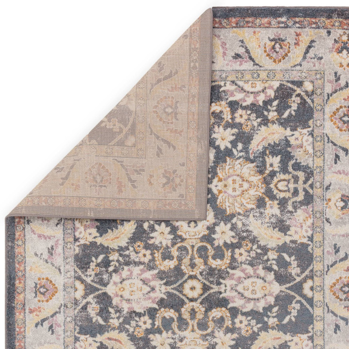 Rug Flores floral with medallion anthracite grey