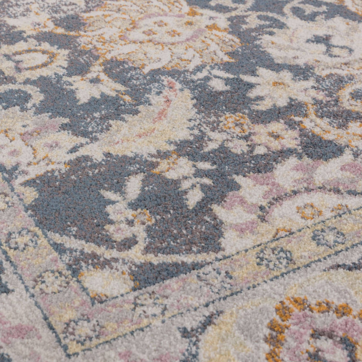 Tappeto Flores floreale grigio scuro e beige 200