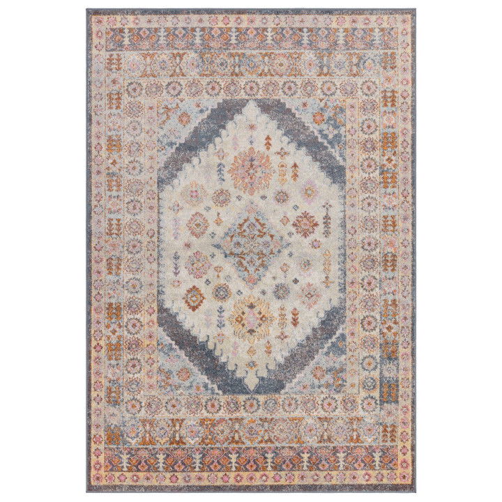Tappeto Flores medaglione floreale grigio e beig