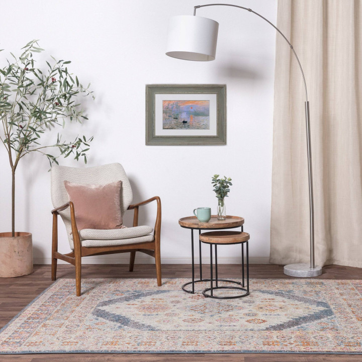 Tappeto Flores medaglione floreale grigio e beig