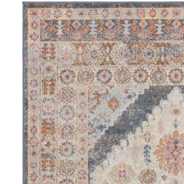 Tappeto Flores medaglione floreale grigio e beig
