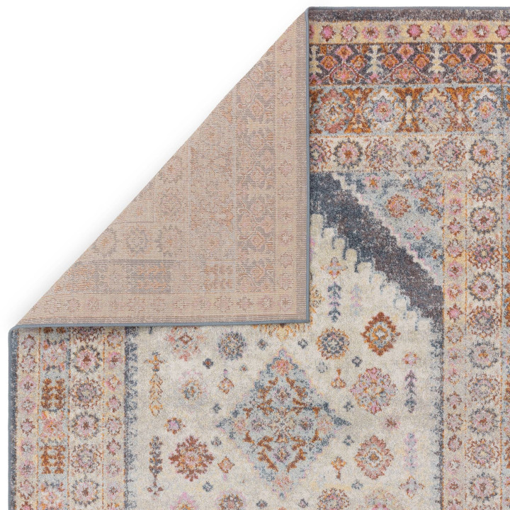 Tappeto Flores medaglione floreale grigio e beig