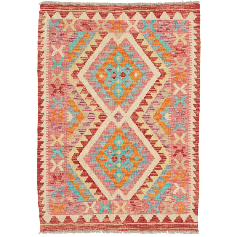 Rug Kilim Afghanistan 84x117 Red Pink Cream Bei