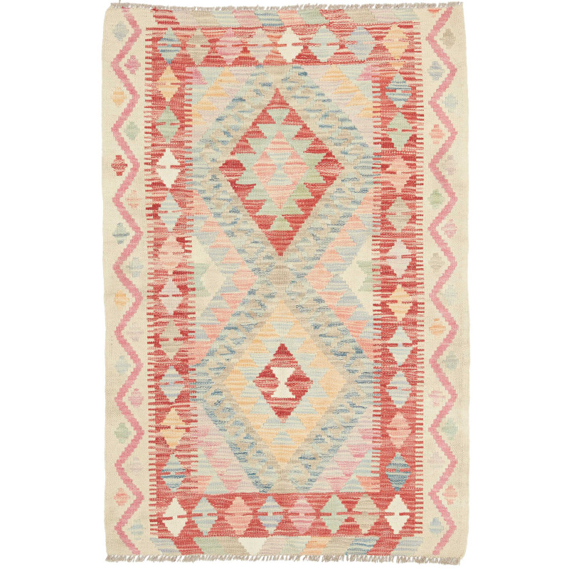 Rug Kilim Afghanistan 83x124 Coral Red Sky Blue