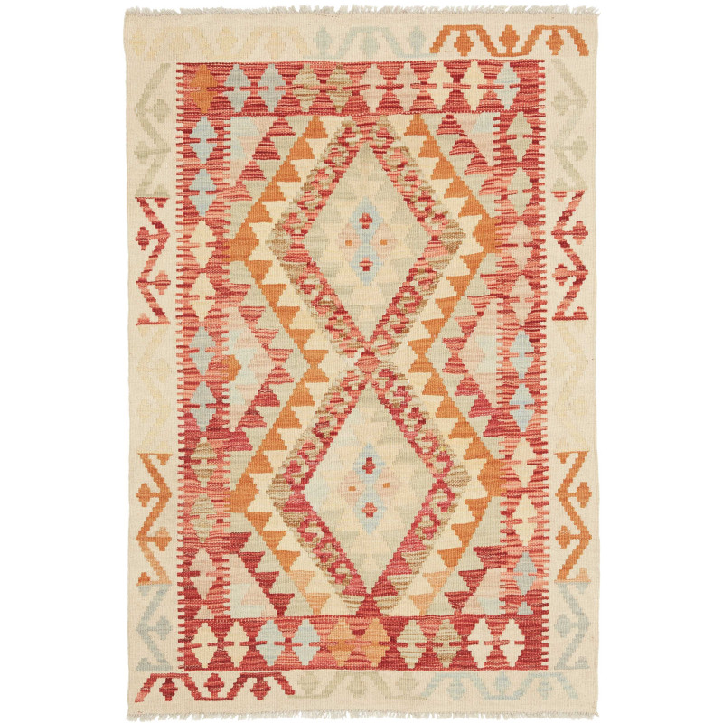 Tappeto Kilim Afghanistan 86x127 Crema Rosso Te