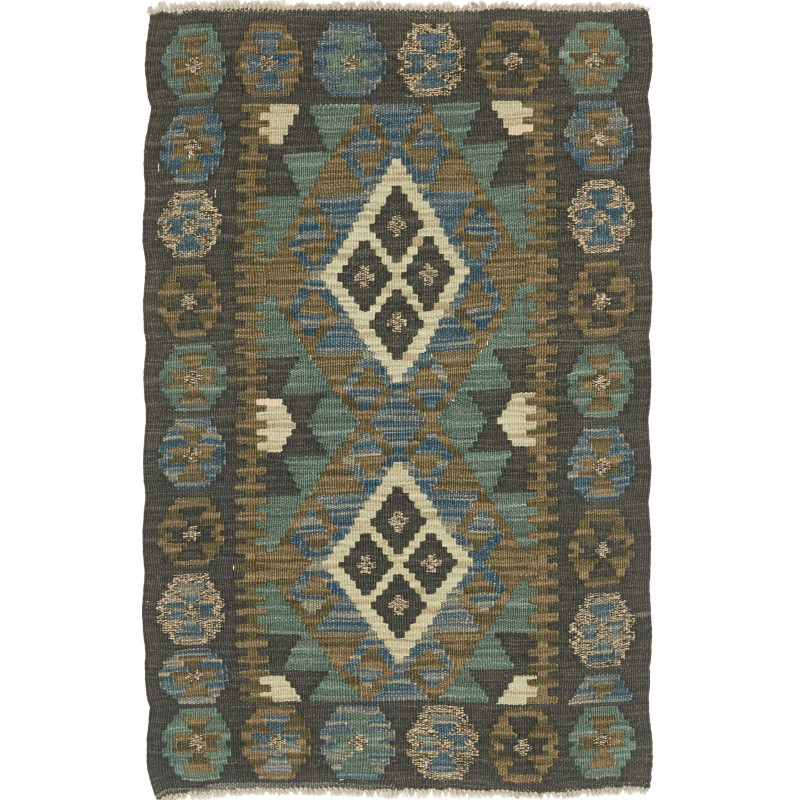 Rug Kilim Afghanistan 63x96 Dark Gray Charcoal