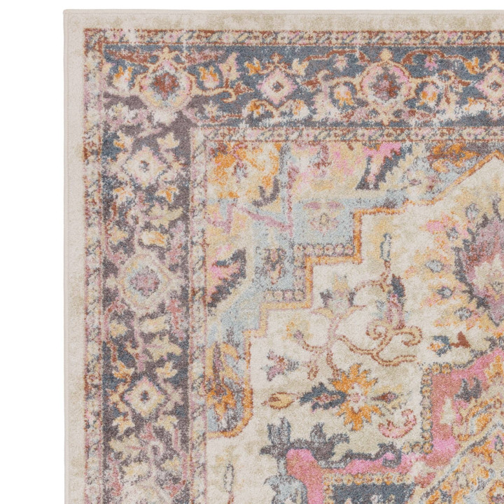 Tappeto Flores medaglione floreale beige e grigi