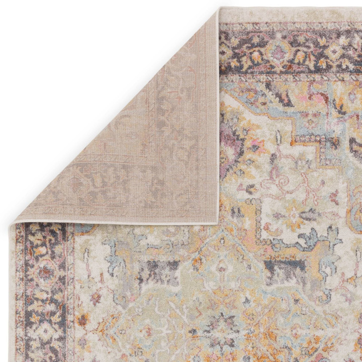 Rug Flores floral with medallion beige grey ligh