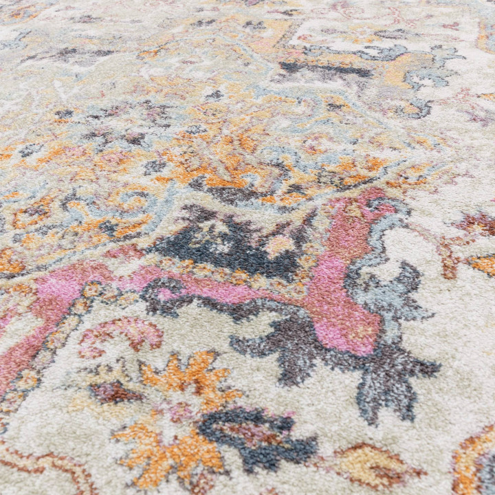 Rug Flores floral with medallion beige grey ligh