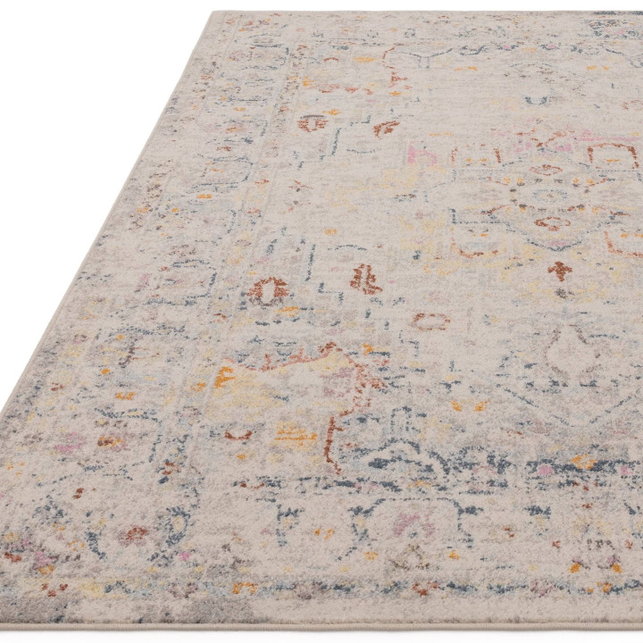 Rug Flores floral with medallion beige blue oran