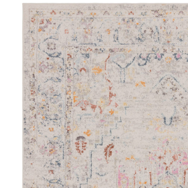 Tappeto Flores medaglione floreale beige e grigi