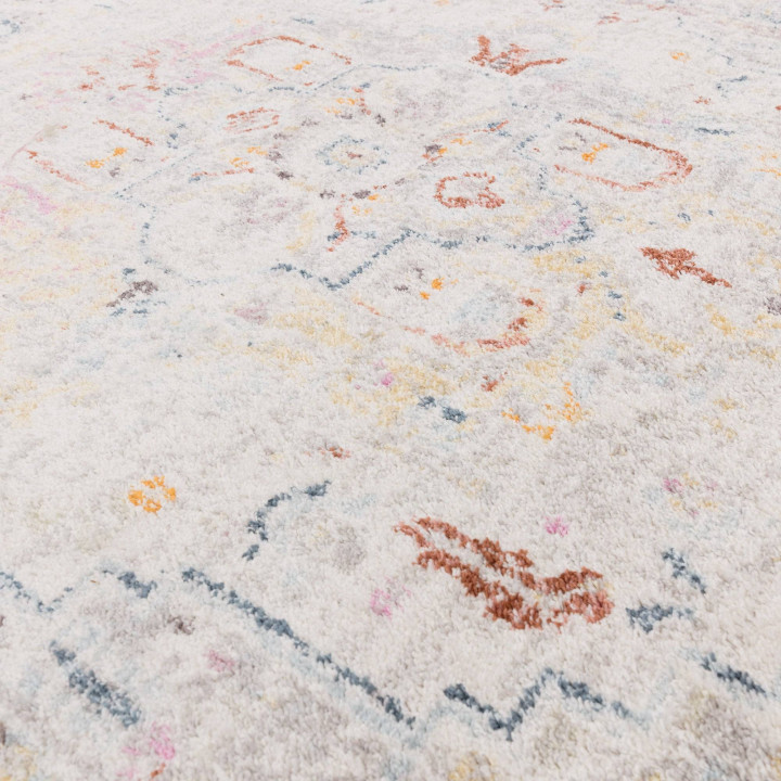 Tappeto Flores medaglione floreale beige e grigi
