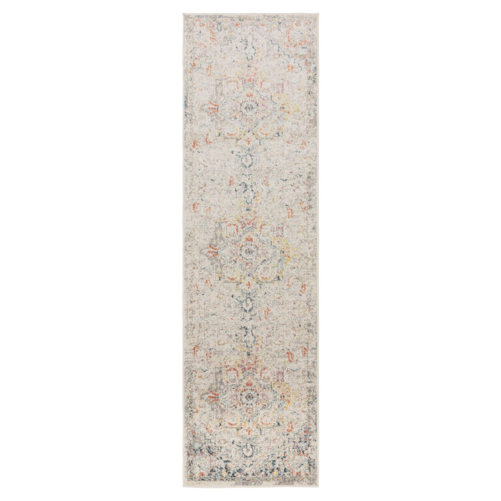 Tappeto Flores medaglione floreale beige e grigi