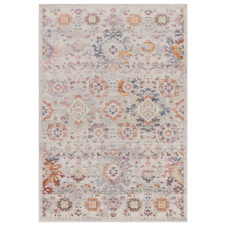 Rug Flores stylized beige light grey orange pink