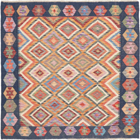Tappeto Kilim Afghanistan 151x149 Blu Scuro Ara